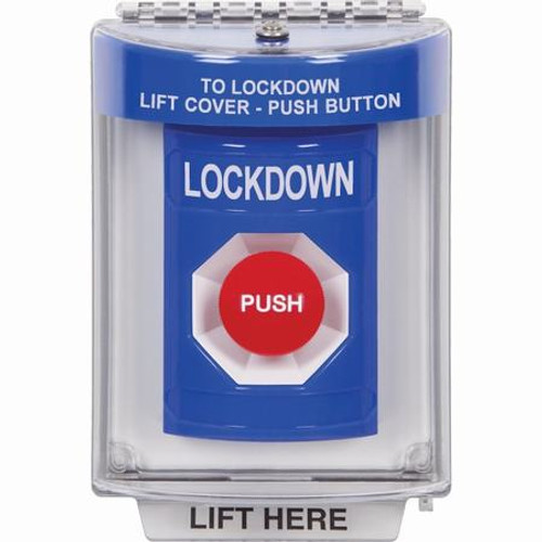 SS2444LD-EN STI Blue Indoor/Outdoor Flush w/ Horn Momentary Stopper Station with LOCKDOWN Label English