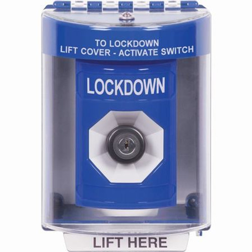 SS2473LD-EN STI Blue Indoor/Outdoor Surface Key-to-Activate Stopper Station with LOCKDOWN Label English