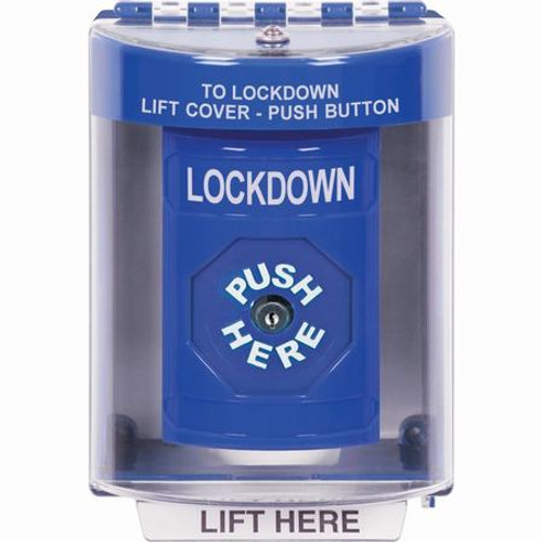SS2480LD-EN STI Blue Indoor/Outdoor Surface w/ Horn Key-to-Reset Stopper Station with LOCKDOWN Label English