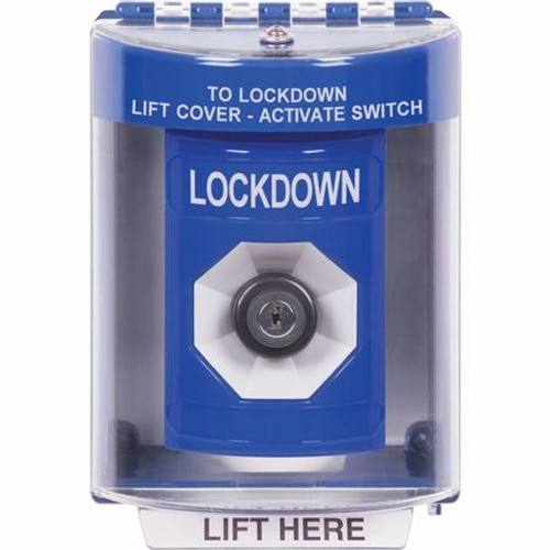 SS2483LD-EN STI Blue Indoor/Outdoor Surface w/ Horn Key-to-Activate Stopper Station with LOCKDOWN Label English