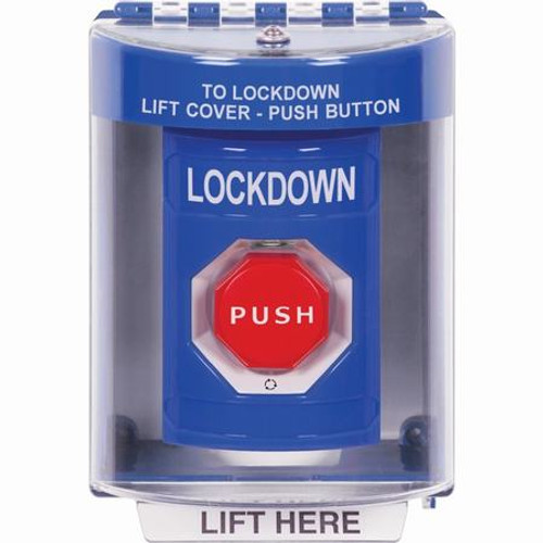 SS2489LD-EN STI Blue Indoor/Outdoor Surface w/ Horn Turn-to-Reset (Illuminated) Stopper Station with LOCKDOWN Label English