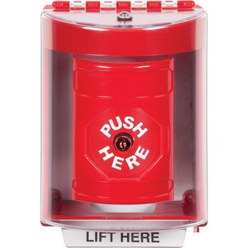 SS2080NT-EN STI Red Indoor/Outdoor Surface w/ Horn Key-to-Reset Stopper Station with No Text Label English