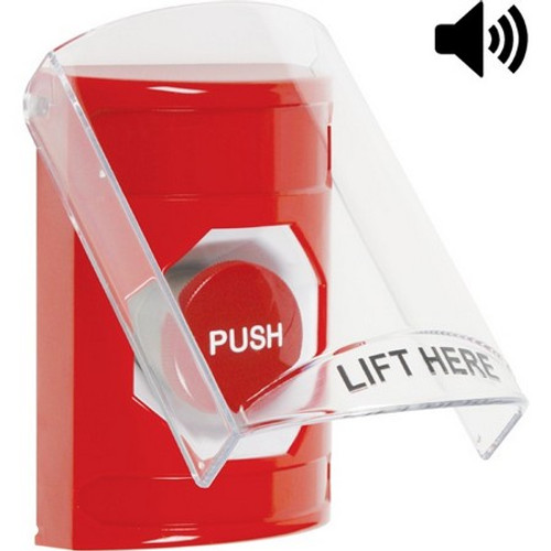 SS20A4NT-EN STI Red Indoor Only Flush or Surface w/ Horn Momentary Stopper Station with No Text Label English