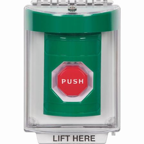 SS2142NT-EN STI Green Indoor/Outdoor Flush w/ Horn Key-to-Reset (Illuminated) Stopper Station with No Text Label English
