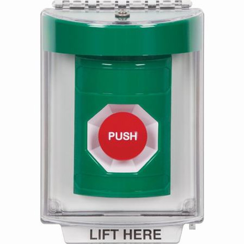 SS2144NT-EN STI Green Indoor/Outdoor Flush w/ Horn Momentary Stopper Station with No Text Label English