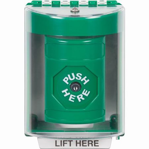 SS2180NT-EN STI Green Indoor/Outdoor Surface w/ Horn Key-to-Reset Stopper Station with No Text Label English