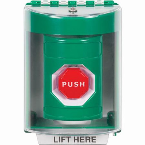 SS2188NT-EN STI Green Indoor/Outdoor Surface w/ Horn Pneumatic (Illuminated) Stopper Station with No Text Label English