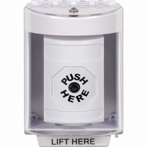 SS2380NT-EN STI White Indoor/Outdoor Surface w/ Horn Key-to-Reset Stopper Station with No Text Label English