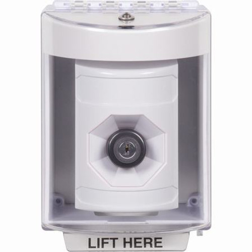 SS2383NT-EN STI White Indoor/Outdoor Surface w/ Horn Key-to-Activate Stopper Station with No Text Label English