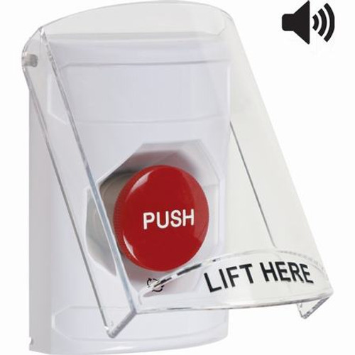 SS23A1NT-EN STI White Indoor Only Flush or Surface w/ Horn Turn-to-Reset Stopper Station with No Text Label English