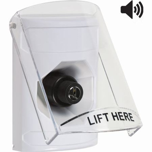 SS23A3NT-EN STI White Indoor Only Flush or Surface w/ Horn Key-to-Activate Stopper Station with No Text Label English