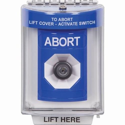 SS2433AB-EN STI Blue Indoor/Outdoor Flush Key-to-Activate Stopper Station with ABORT Label English