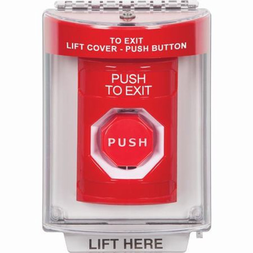 SS2035PX-EN STI Red Indoor/Outdoor Flush Momentary (Illuminated) Stopper Station with PUSH TO EXIT Label English