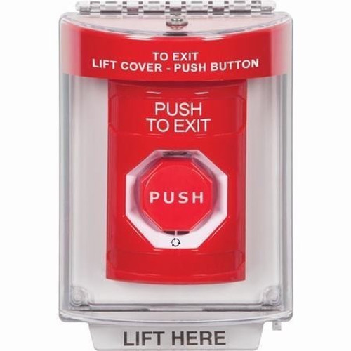 SS2049PX-EN STI Red Indoor/Outdoor Flush w/ Horn Turn-to-Reset (Illuminated) Stopper Station with PUSH TO EXIT Label English