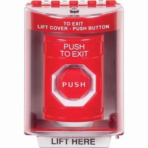SS2072PX-EN STI Red Indoor/Outdoor Surface Key-to-Reset (Illuminated) Stopper Station with PUSH TO EXIT Label English