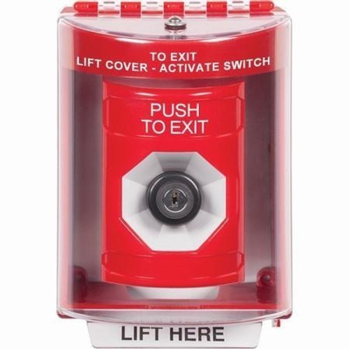 SS2073PX-EN STI Red Indoor/Outdoor Surface Key-to-Activate Stopper Station with PUSH TO EXIT Label English