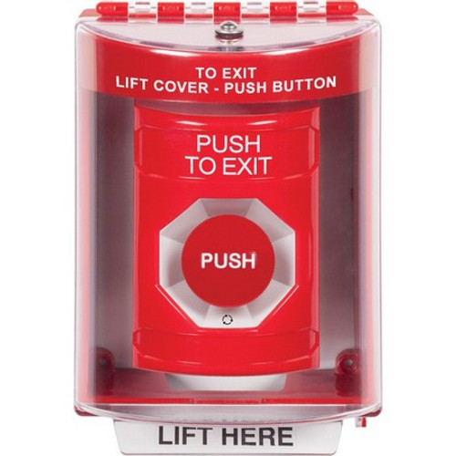 SS2081PX-EN STI Red Indoor/Outdoor Surface w/ Horn Turn-to-Reset Stopper Station with PUSH TO EXIT Label English