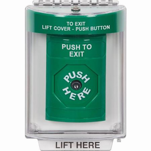 SS2130PX-EN STI Green Indoor/Outdoor Flush Key-to-Reset Stopper Station with PUSH TO EXIT Label English