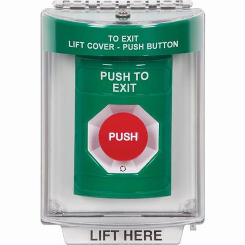 SS2131PX-EN STI Green Indoor/Outdoor Flush Turn-to-Reset Stopper Station with PUSH TO EXIT Label English