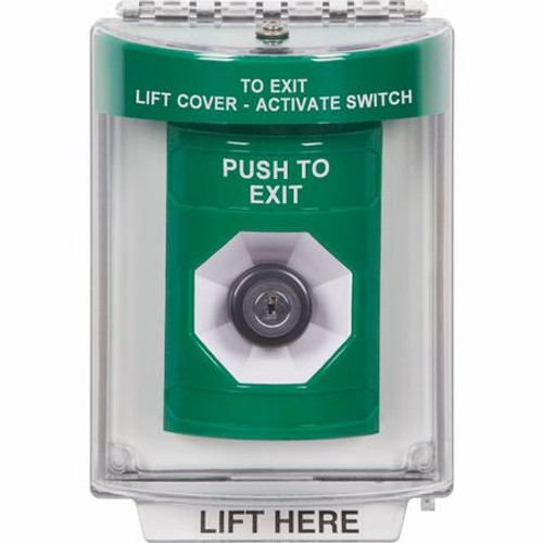 SS2133PX-EN STI Green Indoor/Outdoor Flush Key-to-Activate Stopper Station with PUSH TO EXIT Label English