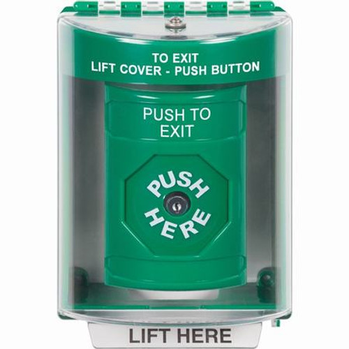 SS2170PX-EN STI Green Indoor/Outdoor Surface Key-to-Reset Stopper Station with PUSH TO EXIT Label English