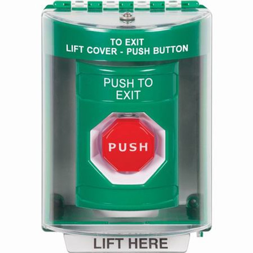 SS2172PX-EN STI Green Indoor/Outdoor Surface Key-to-Reset (Illuminated) Stopper Station with PUSH TO EXIT Label English