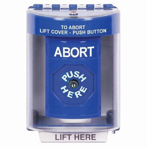 SS2470AB-EN STI Blue Indoor/Outdoor Surface Key-to-Reset Stopper Station with ABORT Label English