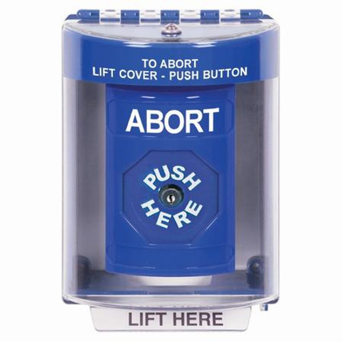 SS2470AB-EN STI Blue Indoor/Outdoor Surface Key-to-Reset Stopper Station with ABORT Label English
