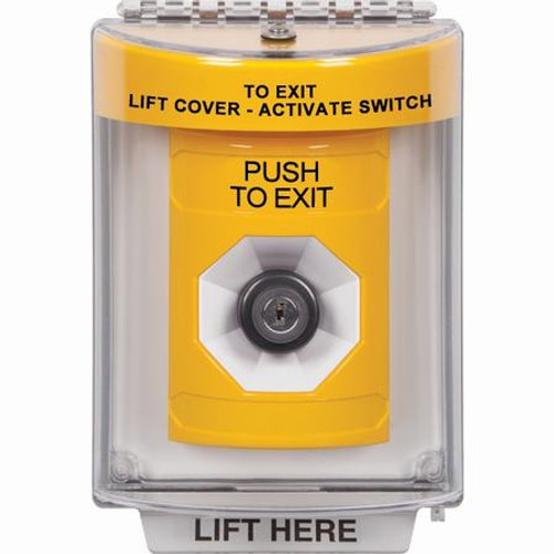 SS2233PX-EN STI Yellow Indoor/Outdoor Flush Key-to-Activate Stopper Station with PUSH TO EXIT Label English