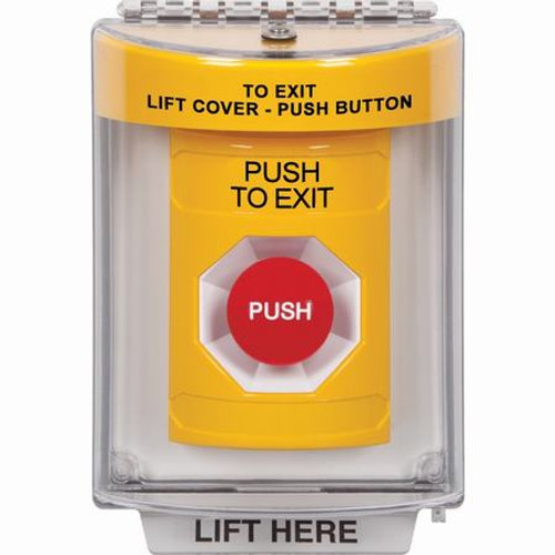 SS2234PX-EN STI Yellow Indoor/Outdoor Flush Momentary Stopper Station with PUSH TO EXIT Label English