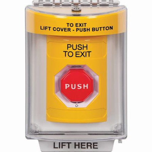 SS2239PX-EN STI Yellow Indoor/Outdoor Flush Turn-to-Reset (Illuminated) Stopper Station with PUSH TO EXIT Label English