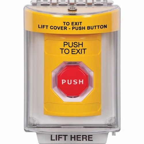 SS2245PX-EN STI Yellow Indoor/Outdoor Flush w/ Horn Momentary (Illuminated) Stopper Station with PUSH TO EXIT Label English