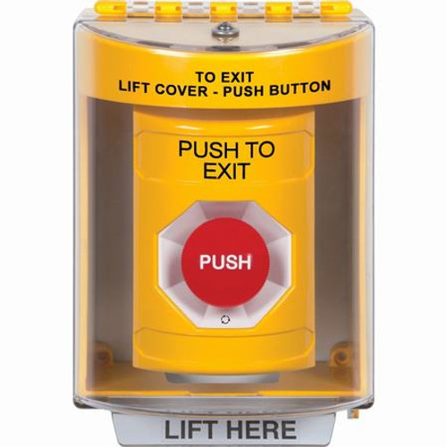 SS2271PX-EN STI Yellow Indoor/Outdoor Surface Turn-to-Reset Stopper Station with PUSH TO EXIT Label English