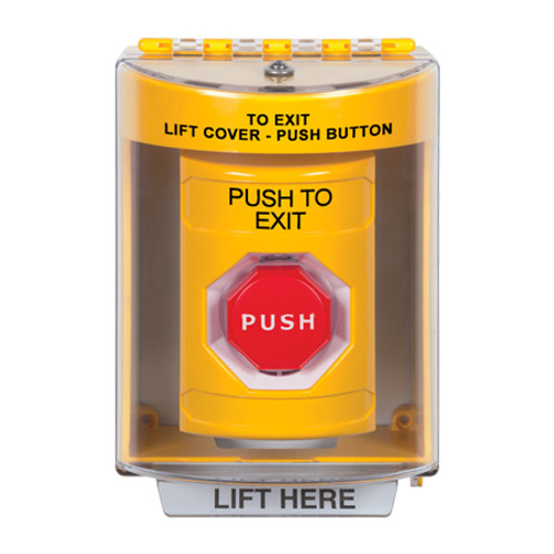 SS2282PX-EN STI Yellow Indoor/Outdoor Surface w/ Horn Key-to-Reset (Illuminated) Stopper Station with PUSH TO EXIT Label English