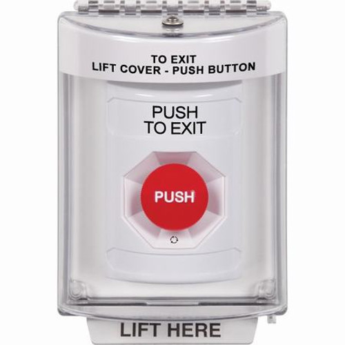 SS2341PX-EN STI White Indoor/Outdoor Flush w/ Horn Turn-to-Reset Stopper Station with PUSH TO EXIT Label English