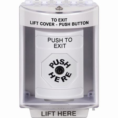 SS2370PX-EN STI White Indoor/Outdoor Surface Key-to-Reset Stopper Station with PUSH TO EXIT Label English