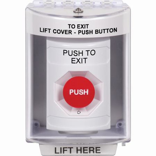 SS2371PX-EN STI White Indoor/Outdoor Surface Turn-to-Reset Stopper Station with PUSH TO EXIT Label English