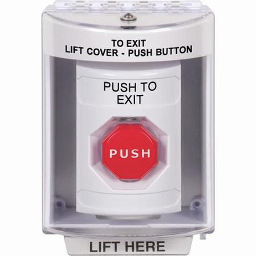 SS2372PX-EN STI White Indoor/Outdoor Surface Key-to-Reset (Illuminated) Stopper Station with PUSH TO EXIT Label English