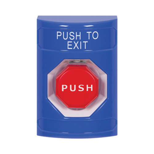 SS2402PX-EN STI Blue No Cover Key-to-Reset (Illuminated) Stopper Station with PUSH TO EXIT Label English