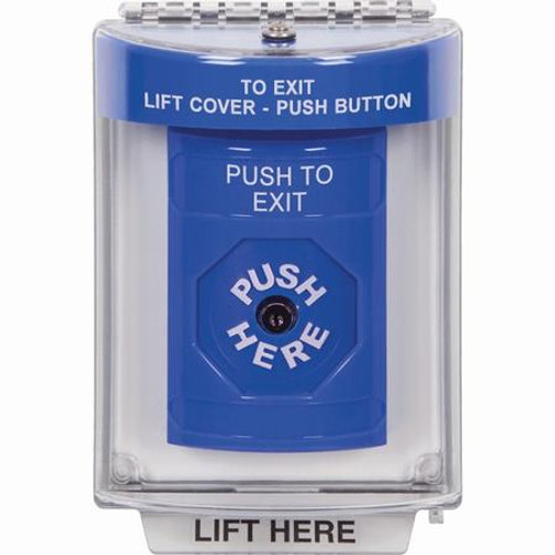 SS2430PX-EN STI Blue Indoor/Outdoor Flush Key-to-Reset Stopper Station with PUSH TO EXIT Label English