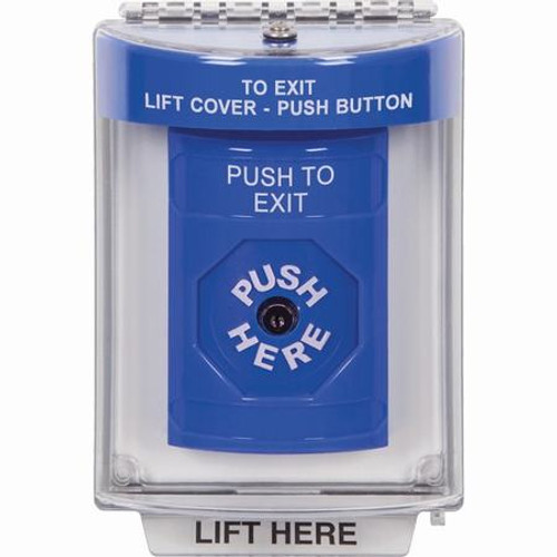 SS2440PX-EN STI Blue Indoor/Outdoor Flush w/ Horn Key-to-Reset Stopper Station with PUSH TO EXIT Label English