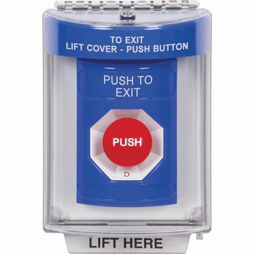 SS2441PX-EN STI Blue Indoor/Outdoor Flush w/ Horn Turn-to-Reset Stopper Station with PUSH TO EXIT Label English