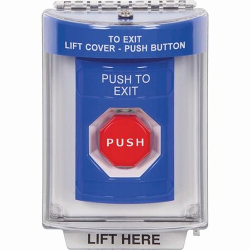 SS2442PX-EN STI Blue Indoor/Outdoor Flush w/ Horn Key-to-Reset (Illuminated) Stopper Station with PUSH TO EXIT Label English