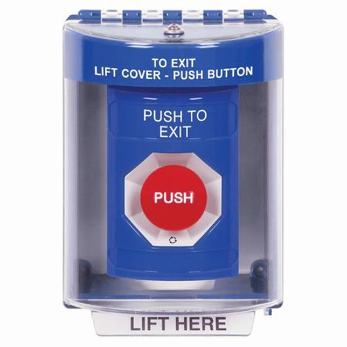SS2471PX-EN STI Blue Indoor/Outdoor Surface Turn-to-Reset Stopper Station with PUSH TO EXIT Label English