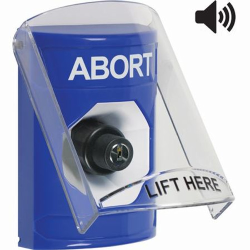 SS24A3AB-EN STI Blue Indoor Only Flush or Surface w/ Horn Key-to-Activate Stopper Station with ABORT Label English