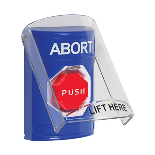 SS2425AB-EN STI Blue Indoor Only Flush or Surface Momentary (Illuminated) Stopper Station with ABORT Label English