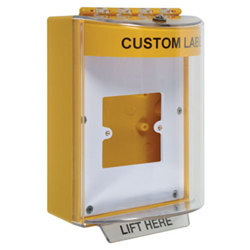 STI-13910CY STI Universal Stopper Dome Cover Enclosed Back Box, European Open Mounting Plate and Hood - Custom Label - Yellow - Non-Returnable