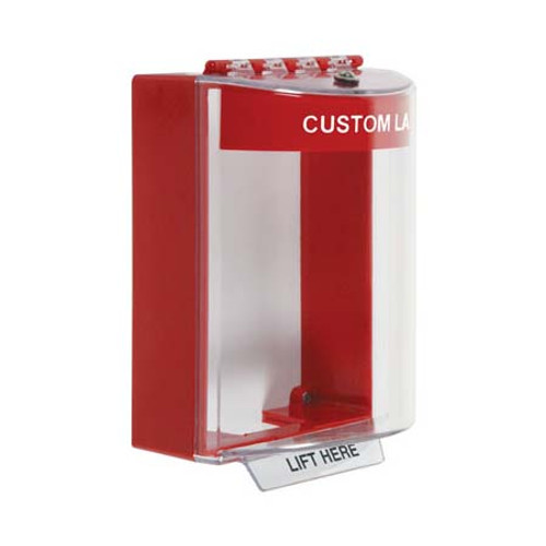 STI-13210CR STI Universal Stopper Dome Cover Surface Mount and Hood - Custom Label - Red - Non-Returnable