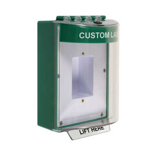STI-13410CG STI Universal Stopper Dome Cover Enclosed Back Box, Sealed Mounting Plate and Hood - Custom Label - Green - Non-Returnable