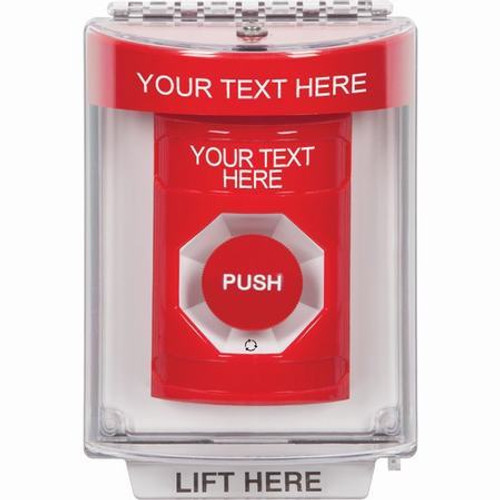 SS2031ZA-EN STI Red Indoor/Outdoor Flush Turn-to-Reset Stopper Station with Non-Returnable Custom Text Label English